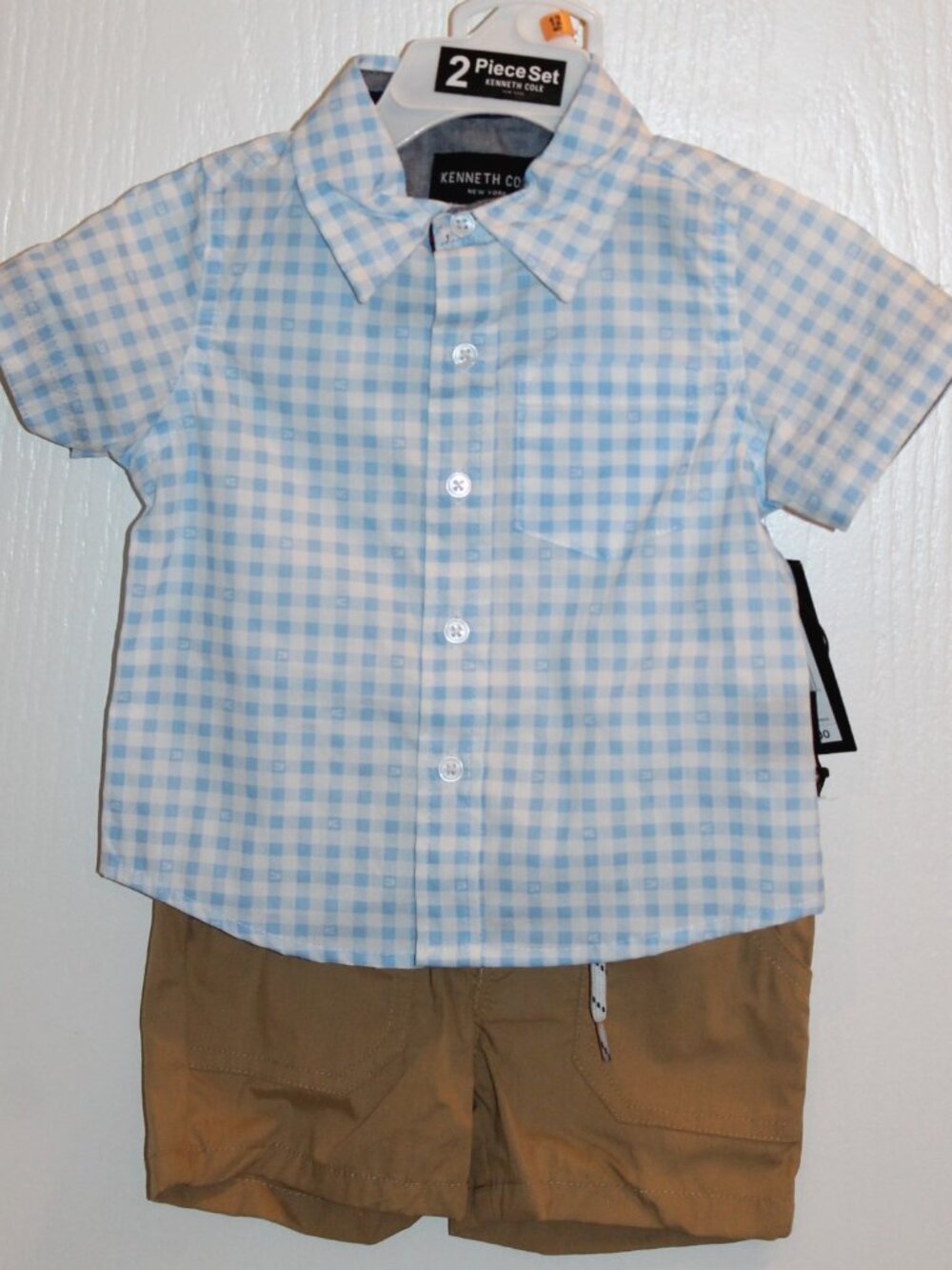 Kenneth Cole Blue and White Shirt with Tan Short Set Size 12 Month